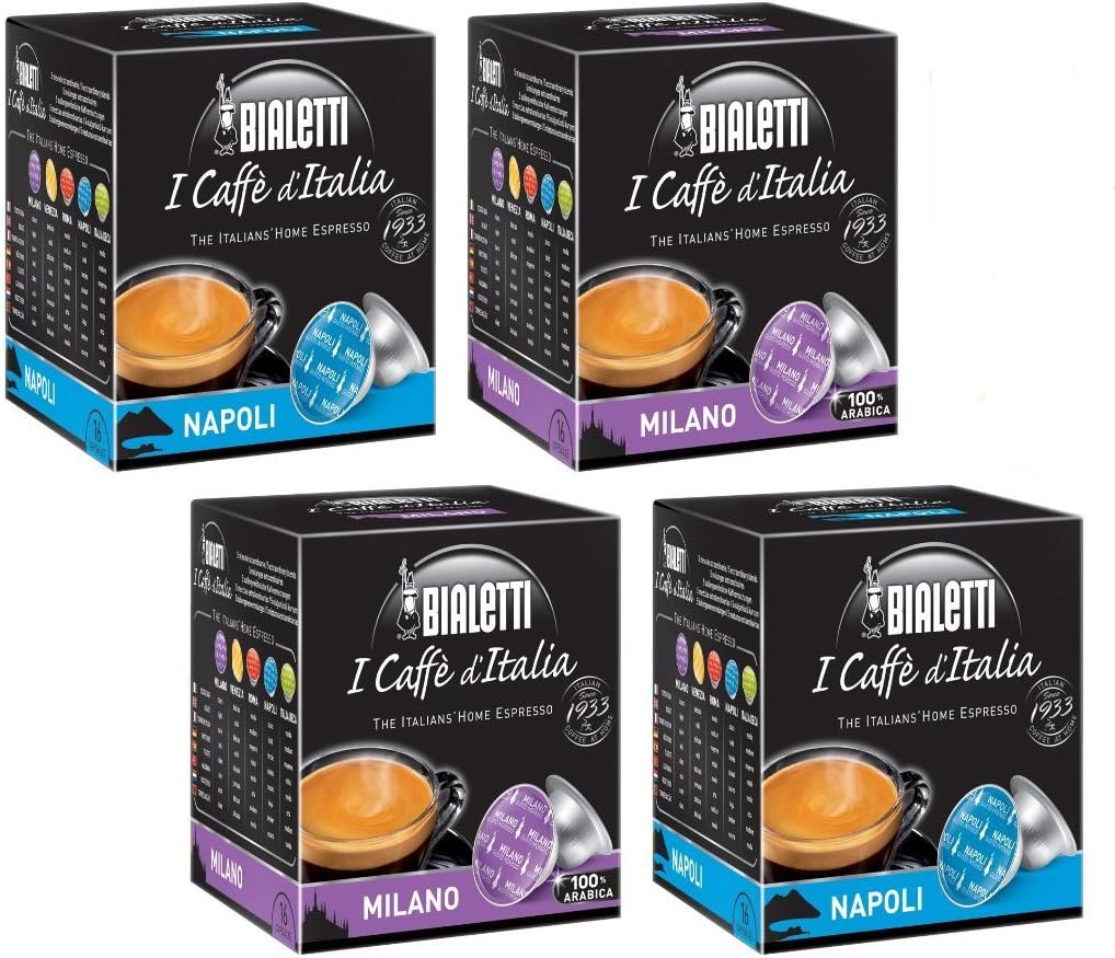 Bialetti:"Two Pair" Milano + Napoli Set of 64 Capsules PACK OF 4 (2+2)