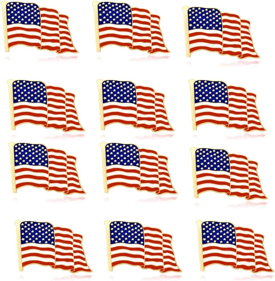 12/20/50/100Pcs Metal American Flag Lapel Pins - Waving US, USA, Bulk United States Patriotic Pins - Veterans Day