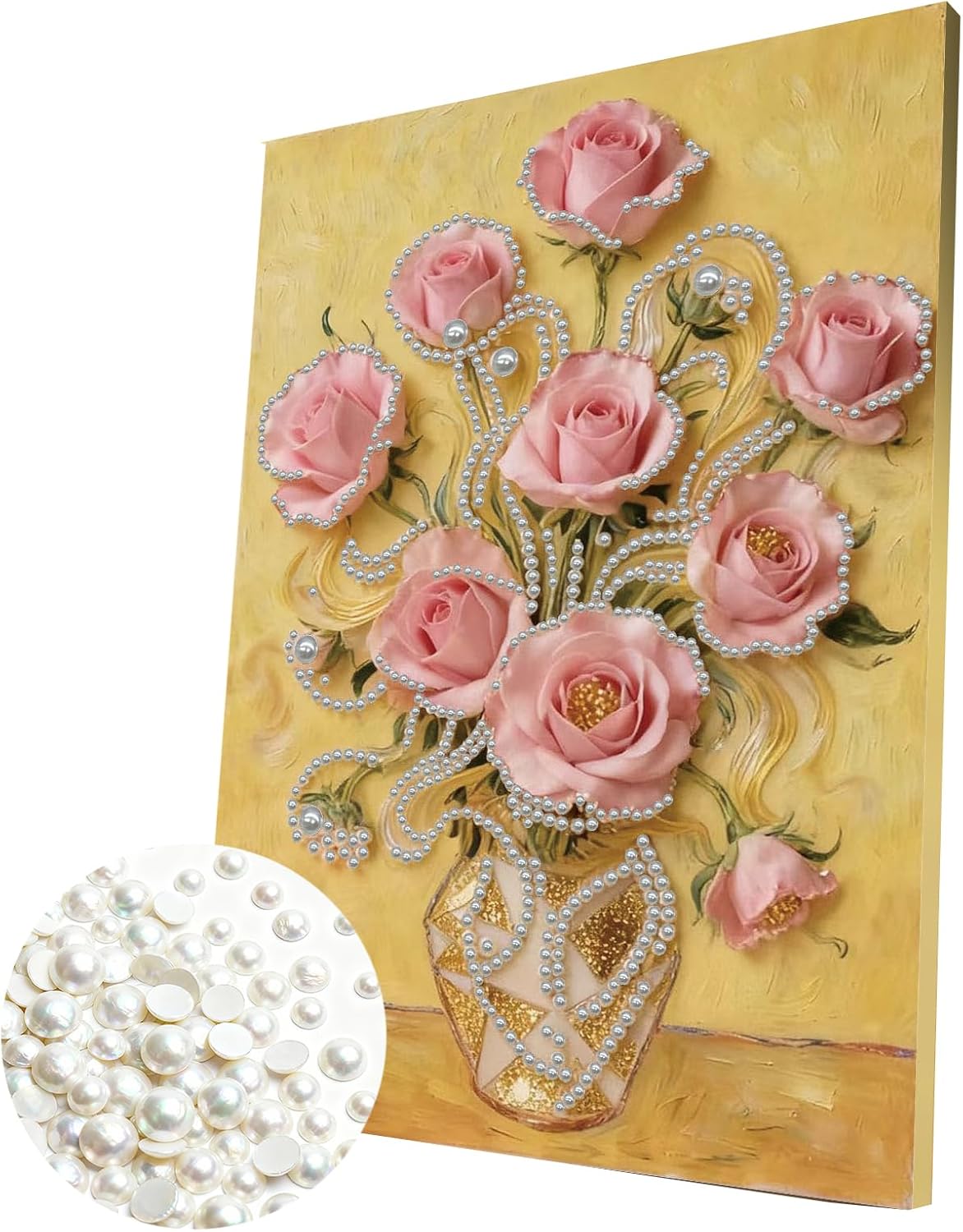 POETRYDRAW DIY Diamond Pearl Painting Kit for Adults Vase Flower, Beginner Friendly Craft Kits with Frame 30x40cm, Home Decor Housewarming Gift, Diamond Dots Beads Canvas Art for Wall Decor