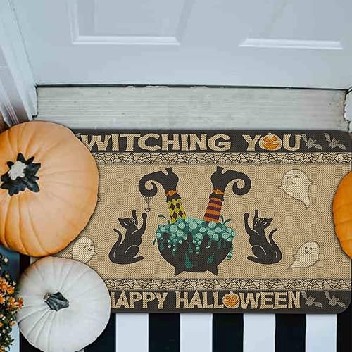Miniatura 7 de Tapete de puerta de Halloween de 30 x 17 pulgadas Witching You A Happy Halloween, tapete de entrada para interiores y exteriores, tapete