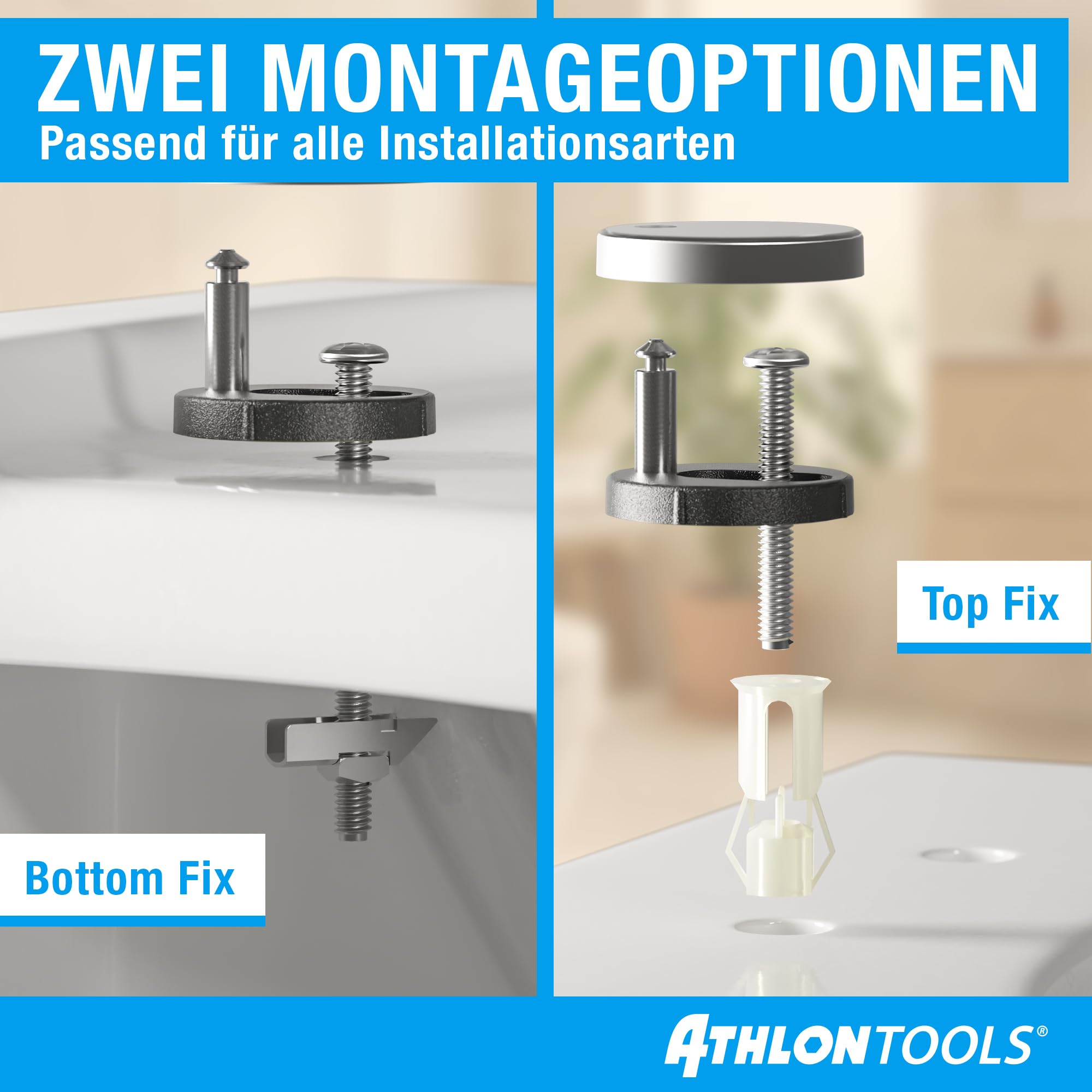 ATHLON TOOLS Toilettendeckel mit Absenkautomatik O-Form – Duroplast WC Sitz, Soft-Close & Quick-Release – Antibakterielle, kratzfeste & UV-beständige Klobrille inkl. Installationsschablone