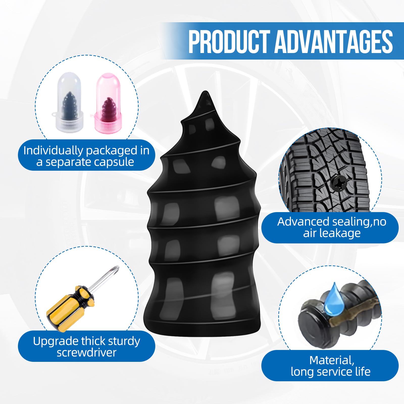 72Pcs Screw in Tire Plugs Kit Tire Repair Rubber Nail Kit Tire Repair Kit Tire Plugs Screw Type Flat Tire Screw Plugs Repair Kit Self Sealing Tire Repair Screws Quick Fix with Screw Tire Plugs Kit - 4