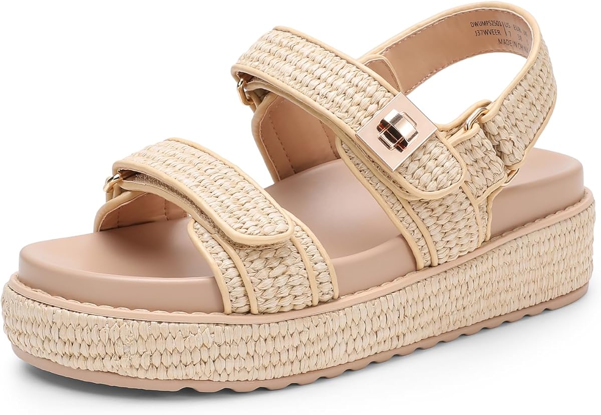 DREAM PAIRS Women's Low Wedge Sandals Comfortable Arch Support Platform Open toe Casual Dressy Flat Summer Sandals with Adjustable Straps