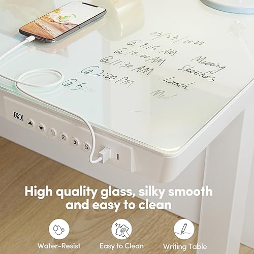 Miniatura 5 de BANTI Escritorio eléctrico de pie con cajones, escritorio de cristal de una pieza completa de 48 pulgadas, altura ajustable, soporte para sentarse