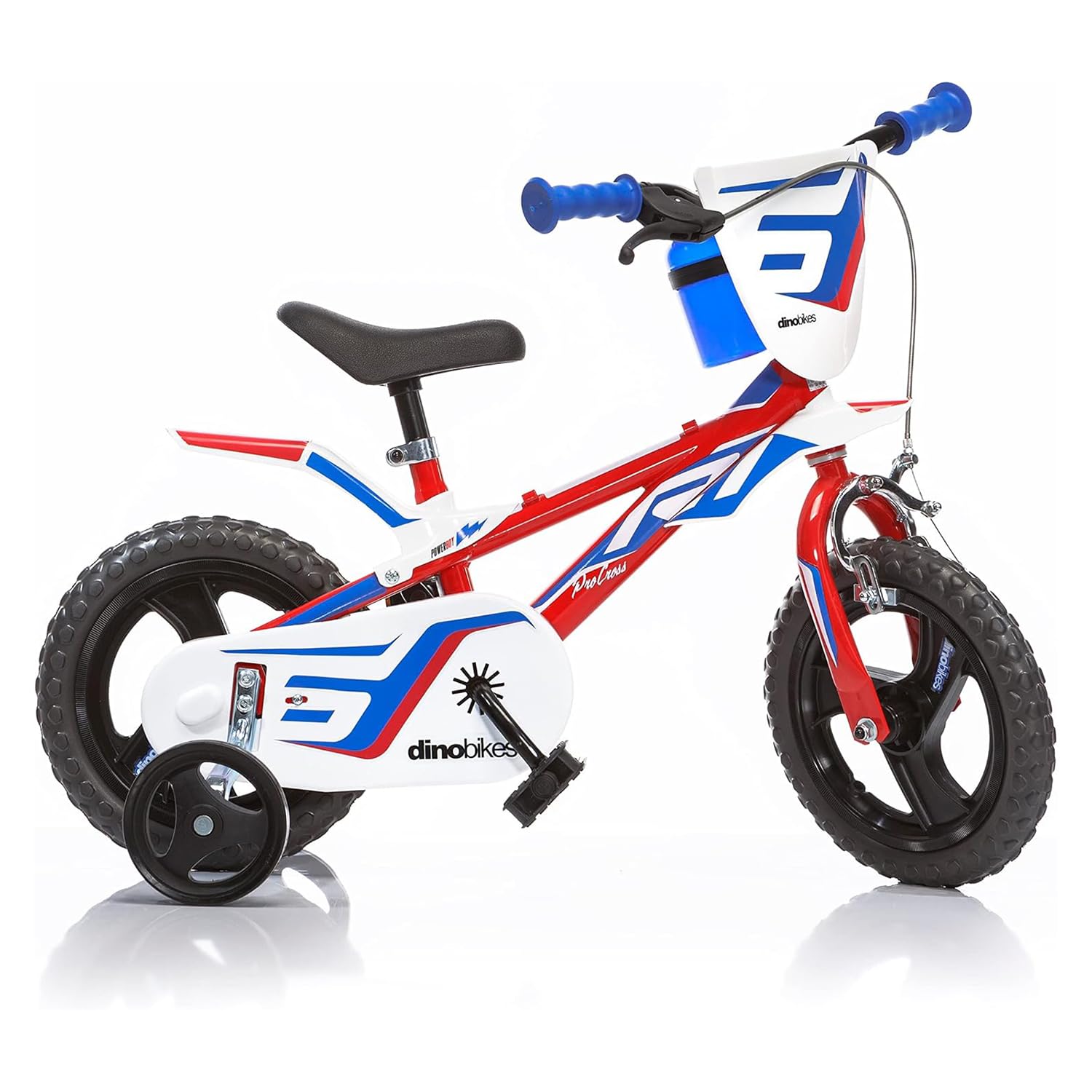 Bici Bicicletta Bambino 12 Pollici 1 Freno al Manubrio e Pignone Fisso Posteriore Bianco Rosso Blu