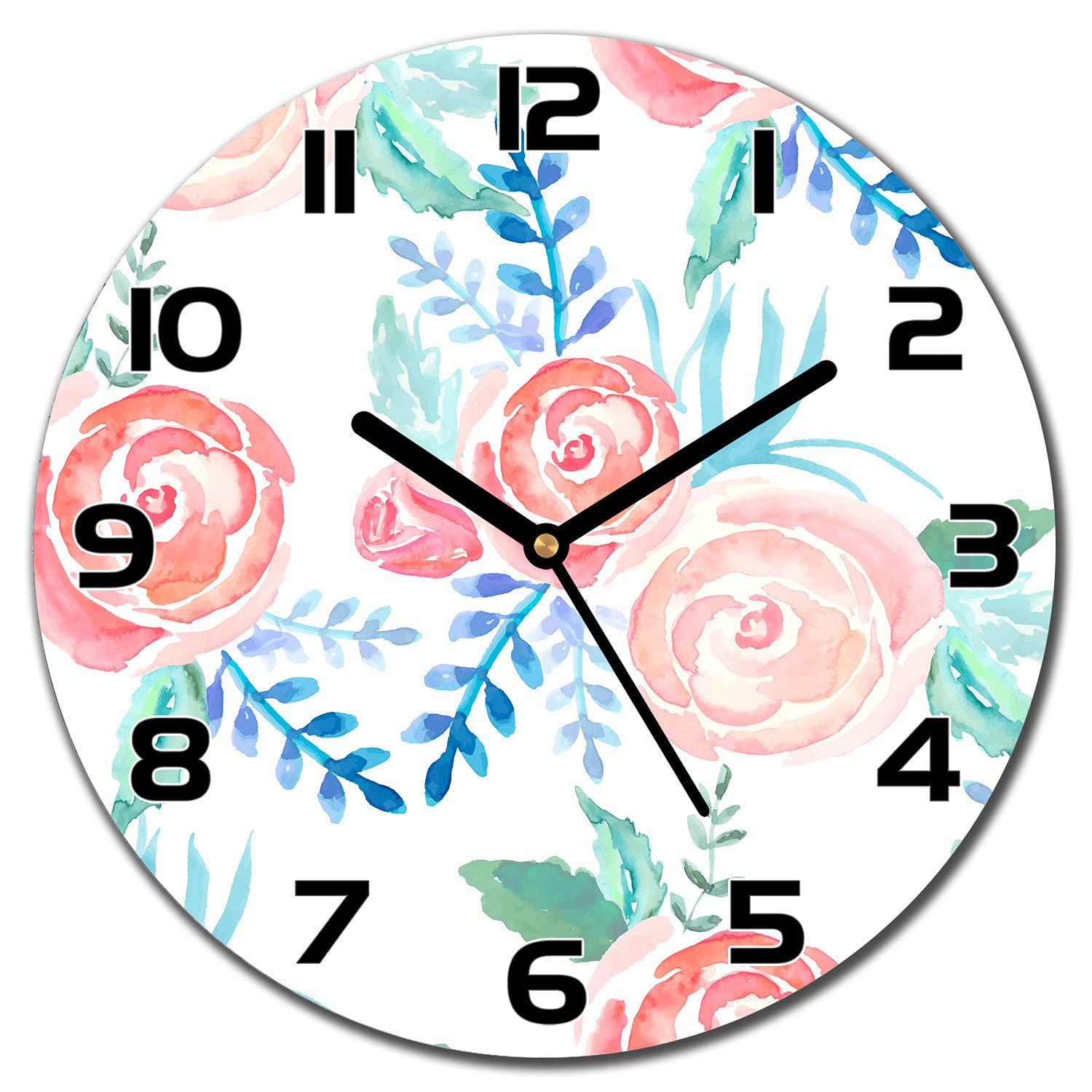 Horloge en verre moderne pour cuisine et salon ambiance fleurs lumineuses