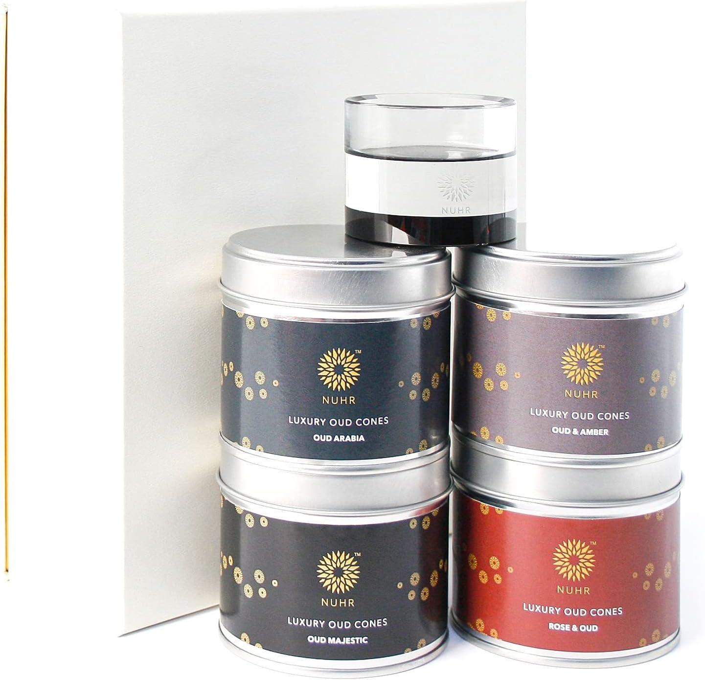 NUHR Home Set of 80 Luxury Oud Incense Cones Gift Set with Luxury Crystal Cone Burner, Lasting Fragrance Aroma for Relaxing Home Fragrance NUHR Home Set of 80 Luxury Oud Incense Cones Gift Set with Luxury Crystal Cone Burner, Lasting Fragrance Aroma for Relaxing Home Fragrance