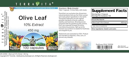 Miniatura 3 de Hoja de Olivo 10% - 450 mg (100 Cápsulas, ZIN 520992)