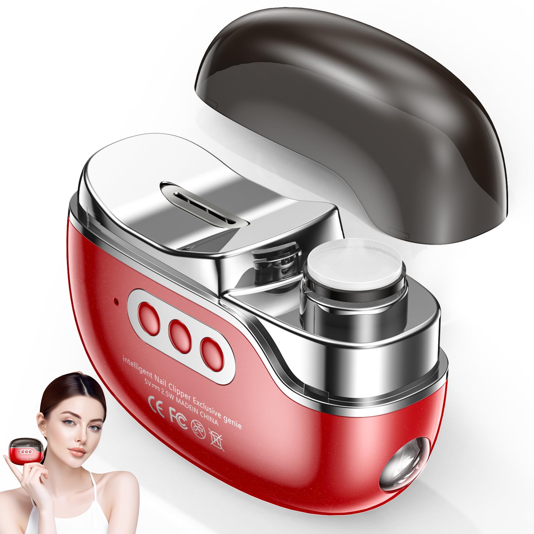 Electric Nail Clipper-3 in 1 Baby Nail Trimmer with Light & 3 Speeds, Fingernail Trimmer, Polisher & Clip Storage, USB Rechargeable Automatic Nail