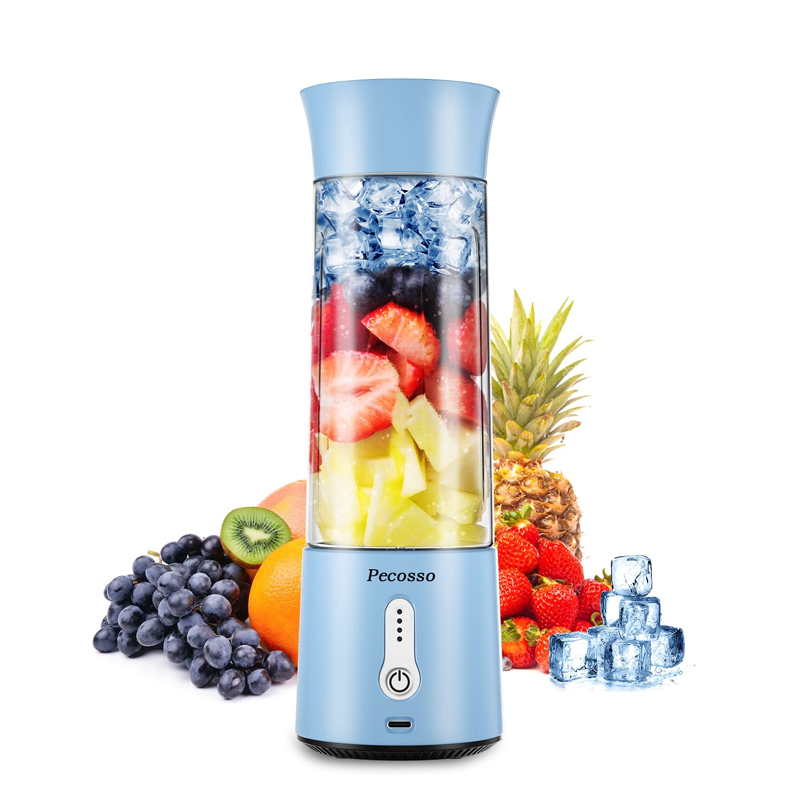 Pecosso Portable Blender,17 Oz Personal Size Blender,Type-C 4000mAh Rechargeable Blender with 500ml Bottle,IPX7 Waterproof...