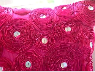 Designer Fuchsia Pink Throw Cushion Blankets, Ribbon Fuchsia Rose Flower Floral Theme Cushion Blankets, 50 x 50 cm Throw Pillow Blankets, Flowers Modern Pillowcases, Square Silk - Fuchsia Power