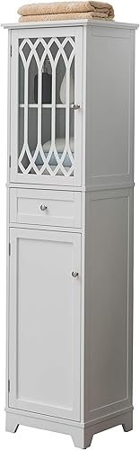 Miniatura 3 de Kings Brand Furniture - Armario de almacenamiento alto para baño con 2 puertas y 1 cajón, armario independiente de lino para baño, sala de estar,