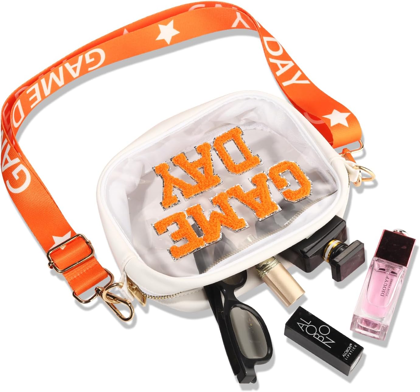Game Day Clear Bag for Stadium Events with Letter Patches Stadium Approved Clear Crossbody Purse for Concerts Sports Events