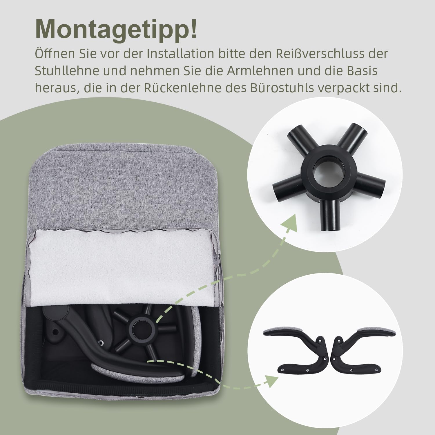 CASTLOVE Bürostuhl Ergonomisch Schreibtischstuhl Chefsessel Mit Gepolsterten Armlehnen Klappbar, Höhenverstellung, Wippfunktion und Kopfstütze Bequem für Home-Office Bürostuhl 150kg Grau Stoff