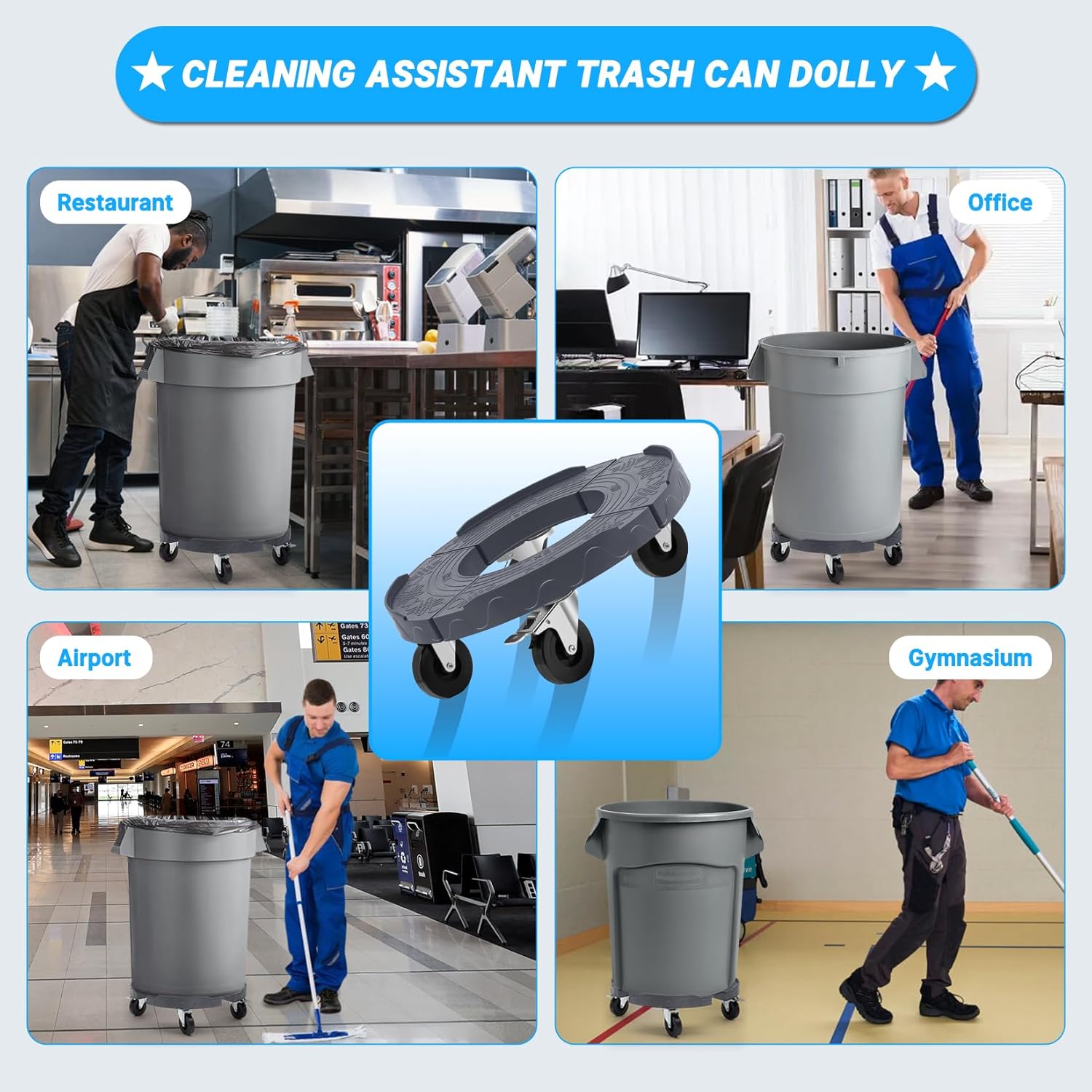 W B D WEIBIDA Upgraded Trash Can Roller Base Adjustable 15-19 Inch Round Dolly with 3” Wheels Heavy Duty 480 lbs Barrel Dollies Multi Functional Drum Cart Large Bucket Dolly