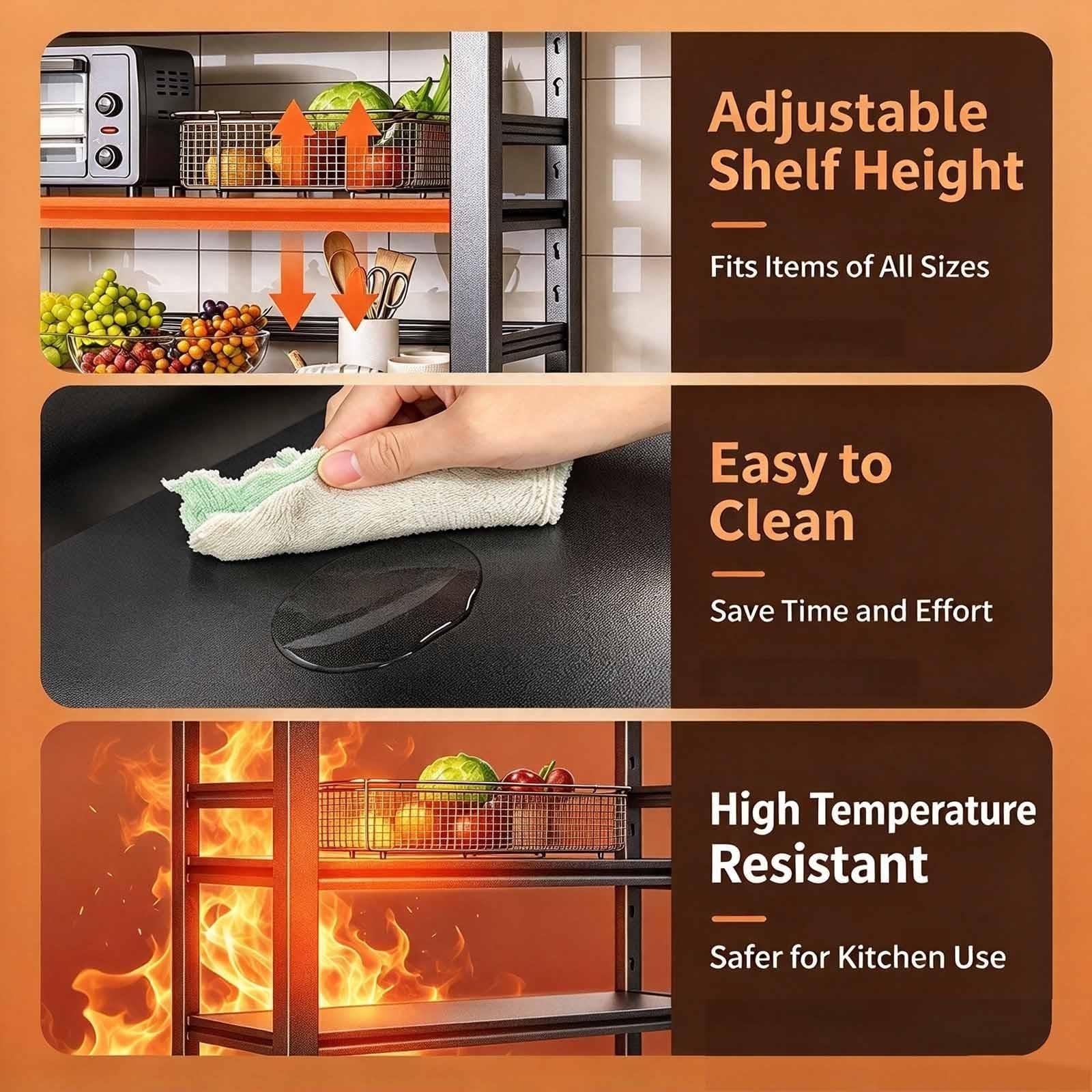 Étagère Cuisine Acier, 3-4 Niveaux Réglable, Support Micro-Ondes