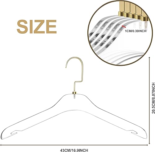 Miniatura 5 de Quality Hangers Perchas de acrílico transparente para ropa  Elegante colgador de ropa con ganchos dorados mate  Percha para vestidos y trajes