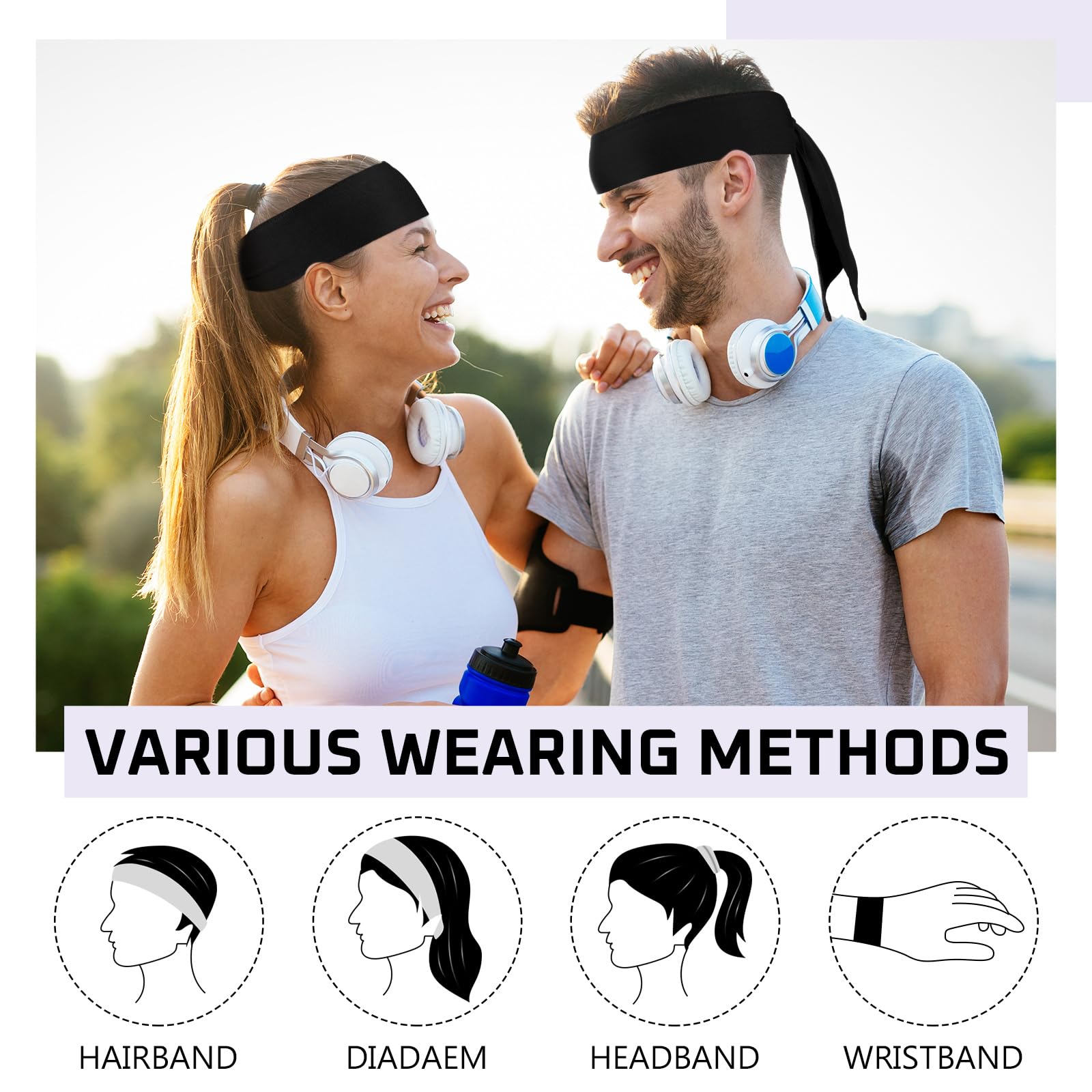 Hiboom Confezione da 30 fasce per capelli regolabili, per sport, tennis, tennis, ninja, karate, atletica, per donne e uomini, basket, calcio, corsa, yoga