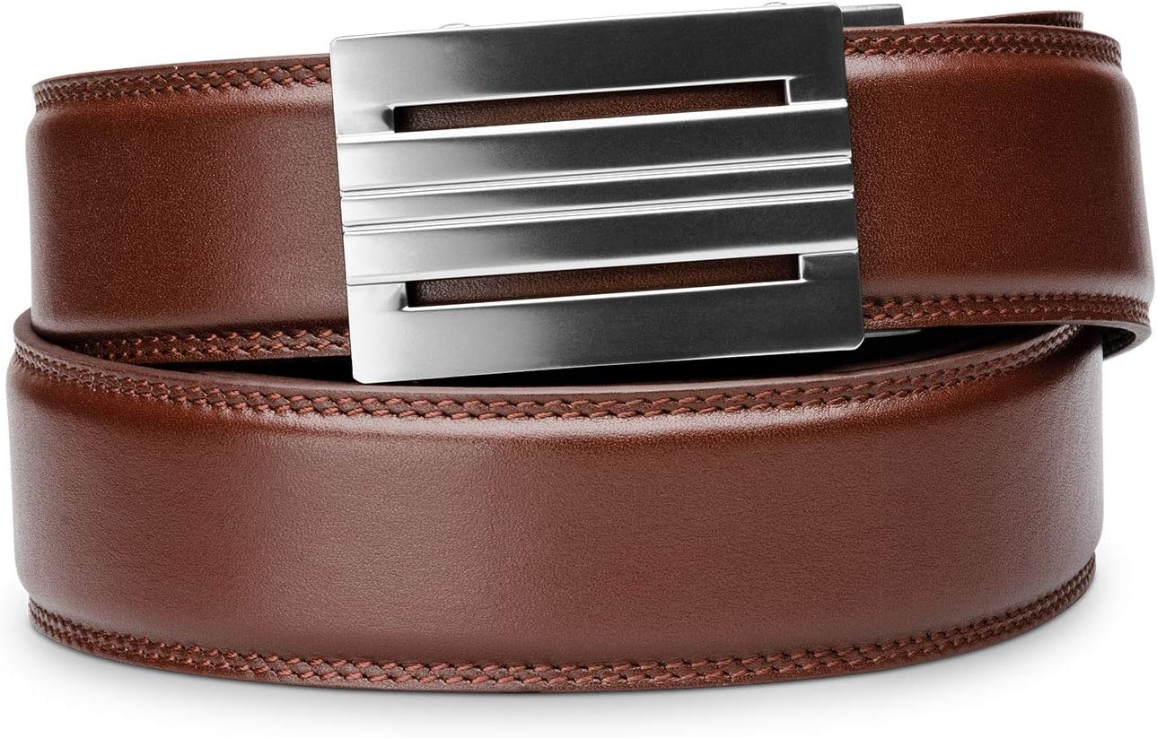 KORE Menโs Full-Grain Leather Track Belts | โEquinoxโ Alloy Buckle