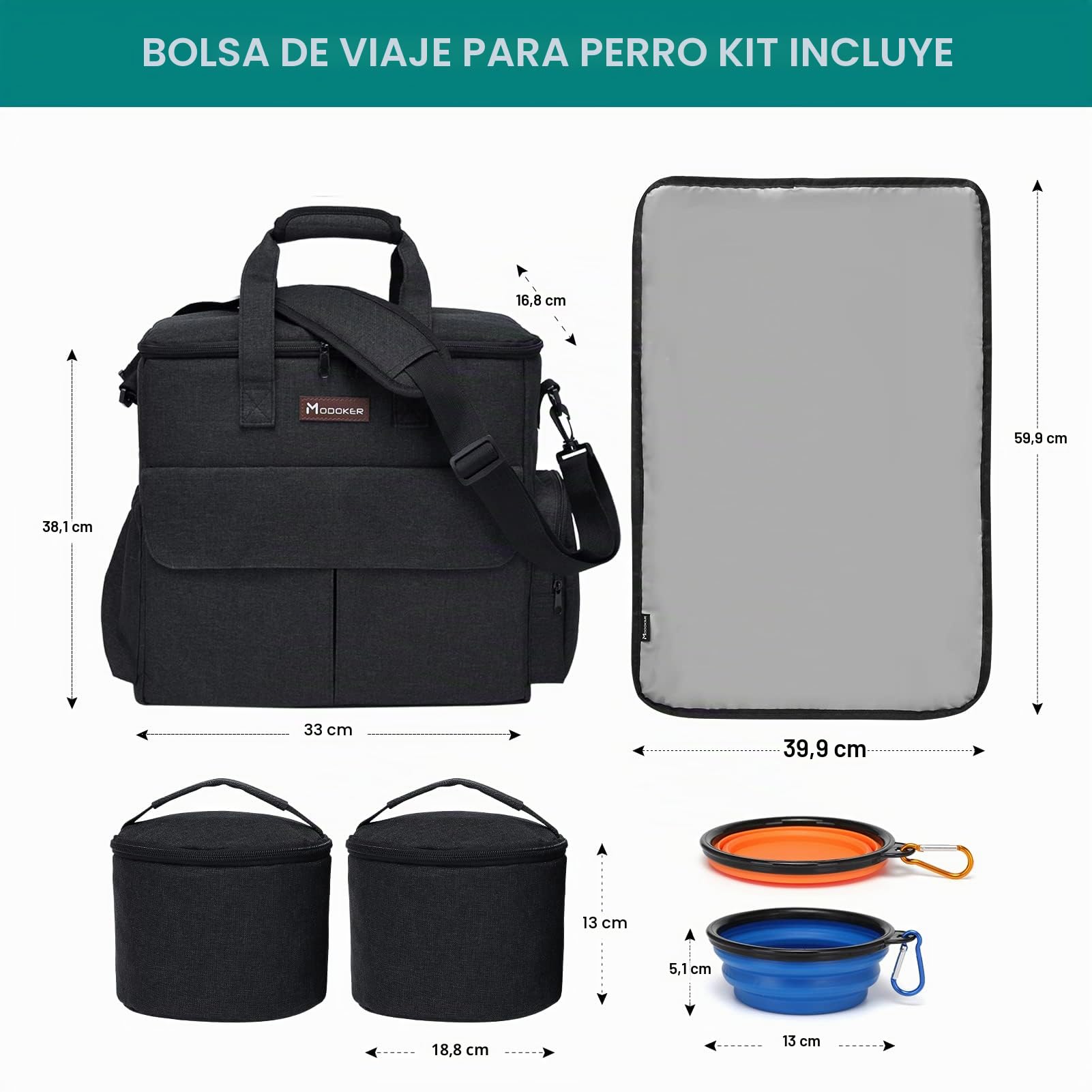 Bolsa de Viaje para Mascotas aprobada por la aerolínea, Juego de Viaje para Perros y Gatos de Fin de Semana, Organizador de Bolso Aprobado por la aerolínea con Bolsillos multifunción, Negro