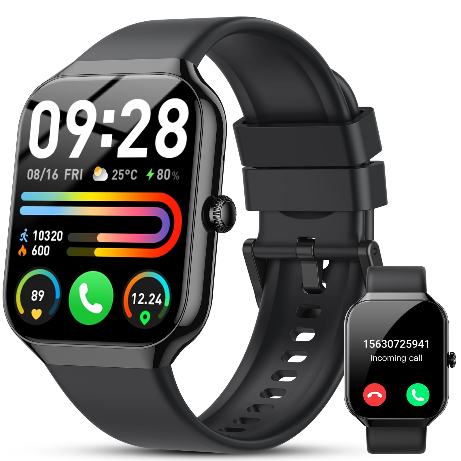 Smart Watch for Men Women Bluetooth Call, 1.96" HD Touch Screen Fitness Watch with Heart Rate Sleep Monitor Step Counter, 110+ Sports Modes Fitness Trackers, IP68 Waterproof Smartwatch for Android iOS