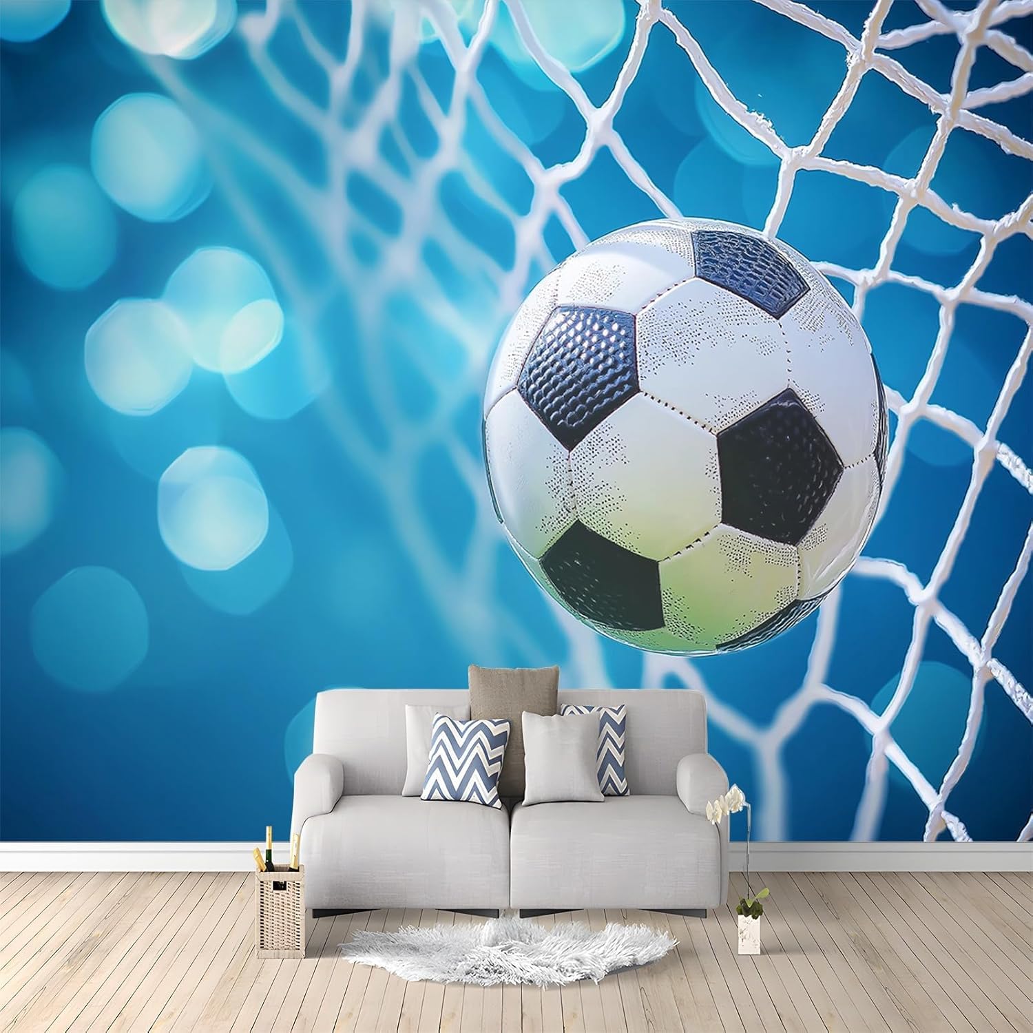 Vlies Fototapete Fußball 3D Effekt 250x175 Blau Foto Tapete Schlafzimmer Wohnzimmer Moderne XXL Wandtapete Groß Vliestapete Fototapeten Poster Wand Dekoration a.771