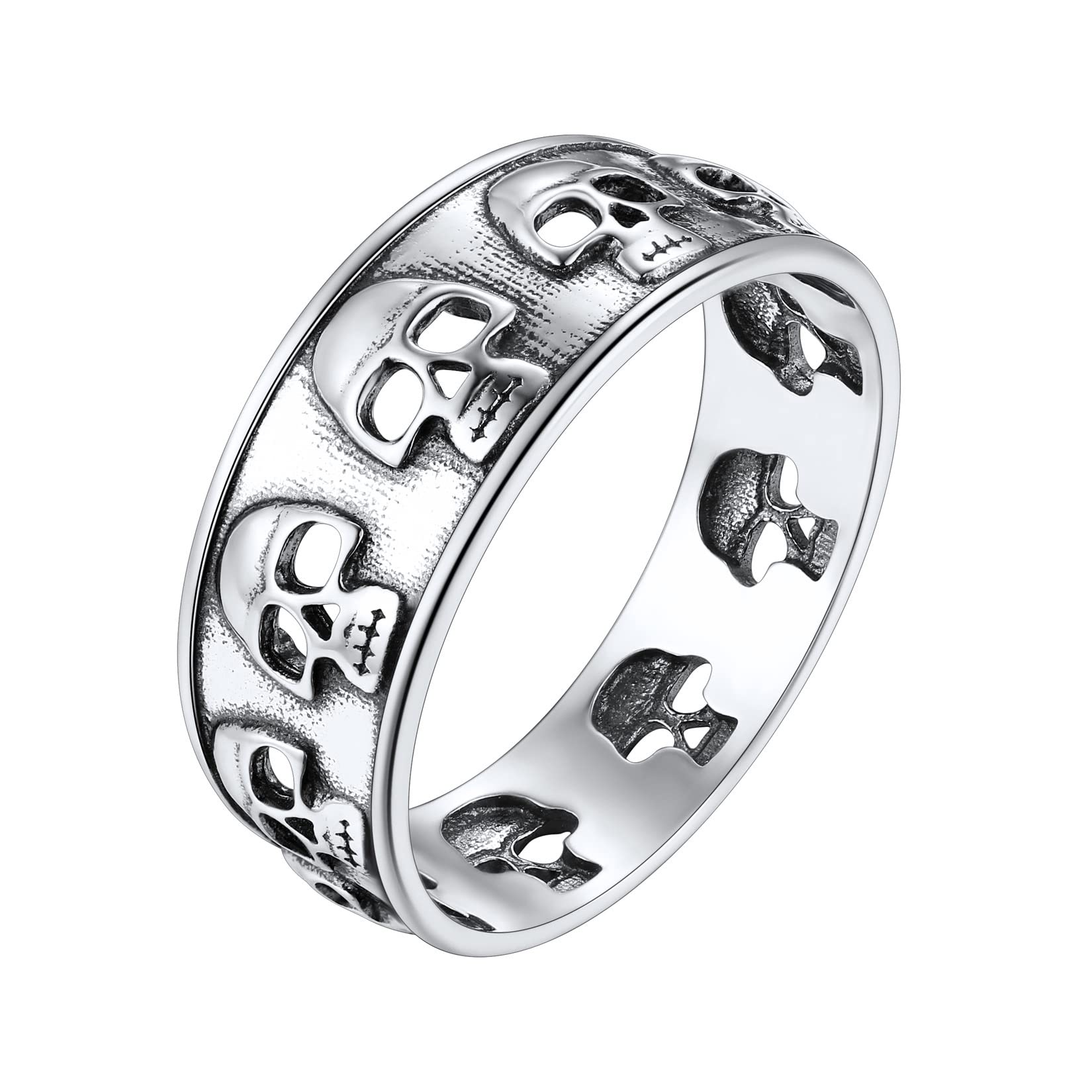 SILVERCUTE Anillo Calavera Hueco Hombre Hip Hop Anillo Giratorio Plata de Ley 925 Anillo de Pulgar Mujer Unixeso Tridimensional Talla 54-69
