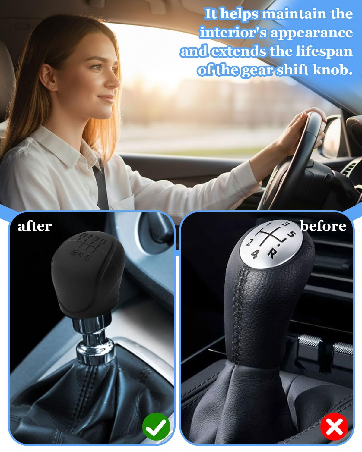 CULEB Funda universal para palanca de cambios de coche, Cubierta de Perilla de palanca de Marchas, protector de pomo adherente, Funda palanca de cambios, Silicona, Universal, Negro, 6 Marchas - 5