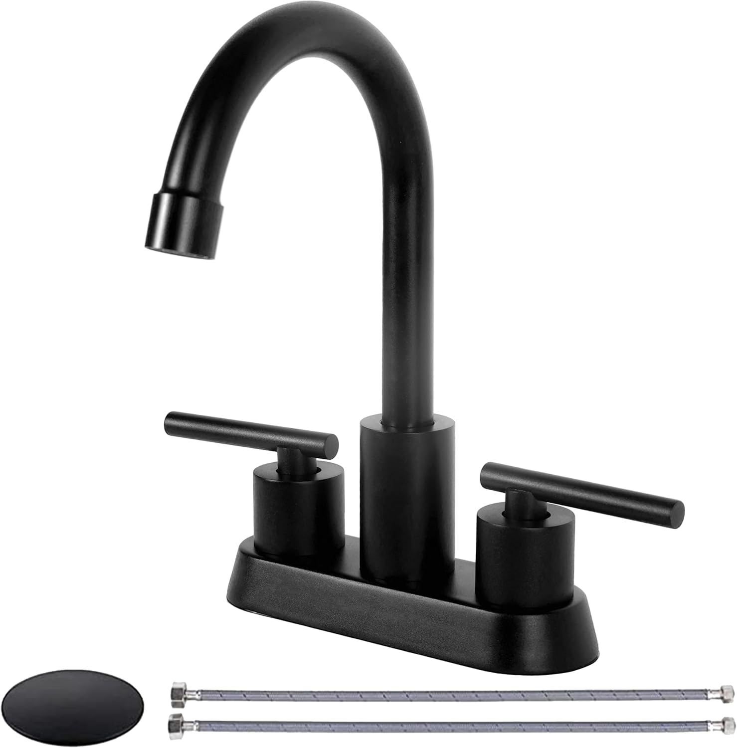 Comllen マットブラック 4インチ センターセット バスルーム蛇口 3穴シンク用 360&deg;回転注ぎ口 ステンレススチール ポッ