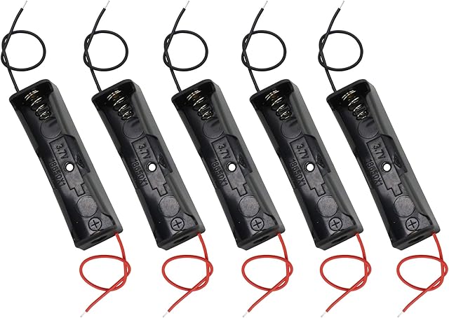 18650 Battery Clip 1 Slots 3.7V Plastic 18650 Battery Storage Box Case with Black and Red Wire Leads KANGPING for 18650 Battery with Connect Lead(5-Pack)