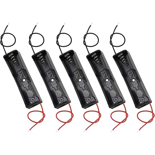 PNGKNYOCN 18650 Battery Clip 1 Slots 3.7V Plastic 18650 Battery Storage Box Case with Black and Red Wire Leads YOUCHENG for 18650 Battery with Connect Lead(5-Pack)