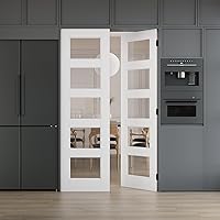 Vista 32 de 3-Lite - Losa de puerta de vidrio transparente templado de 18 x 80 pulgadas, coctelera interior pintable, adecuada para sala de estar, despensa