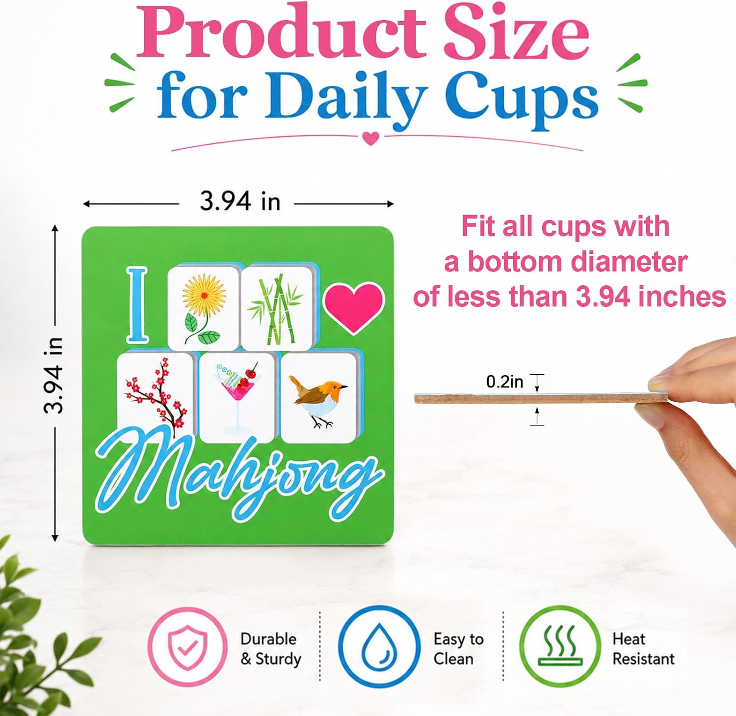 8 Pcs Mahjong Coasters Mahjong Lovers Gifts 3.94 x 3.94 Inch Colorful Square Drink Coasters Cork Pads Women Mah Jong Gift and Accessories for Cups Drink Table Game Night Party Supplies Decor image 2