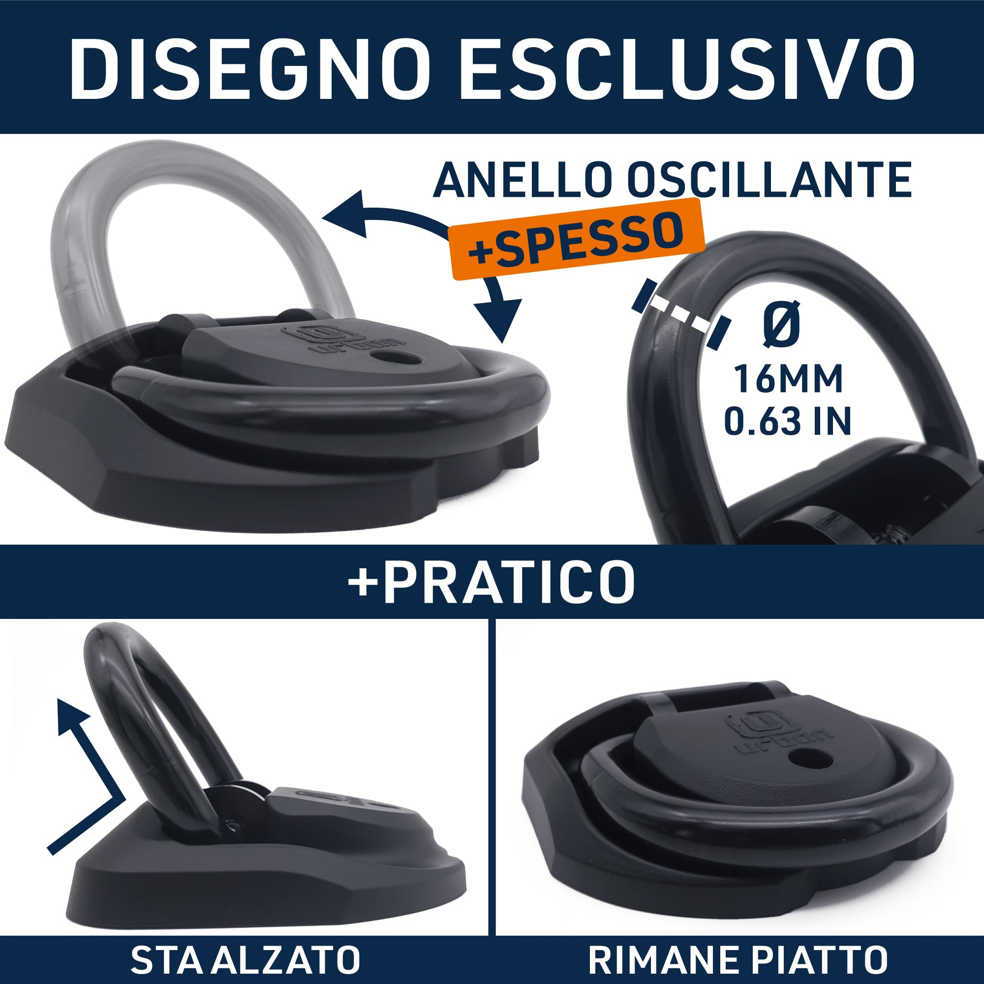 URBAN UR56 Ancoraggio Sicurezza Pavimento/Parete, Anello Più Spesso ø16 Inclinabile Acciaio Resistente, Viti Fissaggio, Tappi Espansione, Antifurto Garage Moto Parcheggio, Bicicletta Blocco Ancora