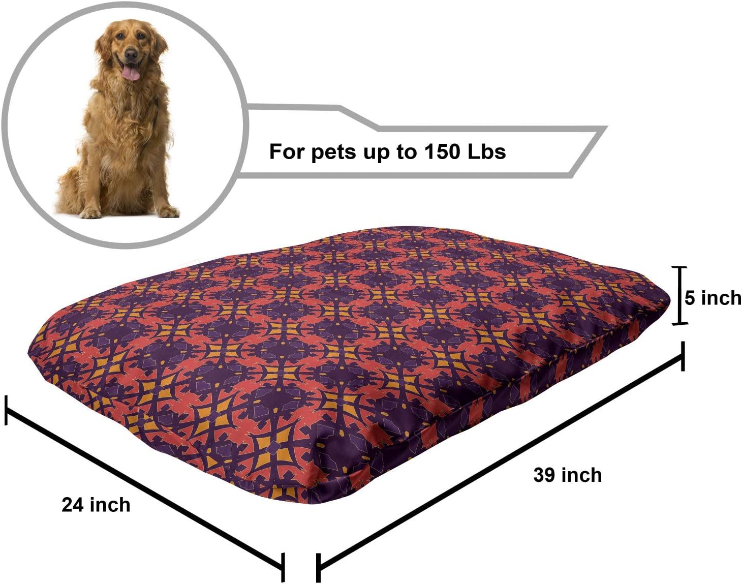 review Ambesonne Abstract Pet Bed, Autumn Tones Style Continuous Abstract Vintage Inspired Illustration, Chew Resistant Pad for Dogs and Cats Cushion with Removable Cover, 24