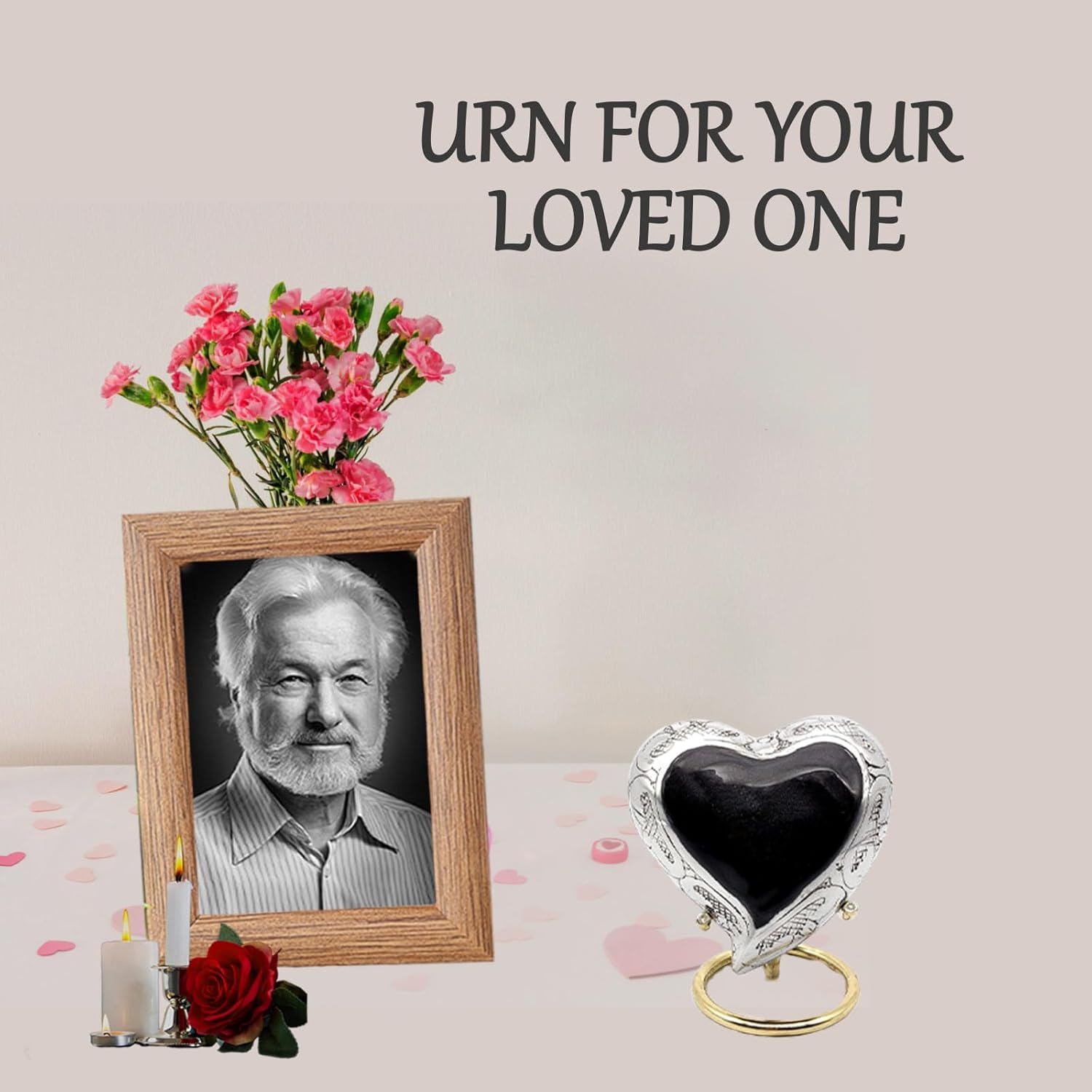 5MOONSUN5's Handcrafted Heart Urn Keepsake Cremation Urn for Human Pet Ashes Engraved Heart Shaped - Perfect for Adults & Infants Honor Your Loved One, Comes with Brass Stand & Premium Box