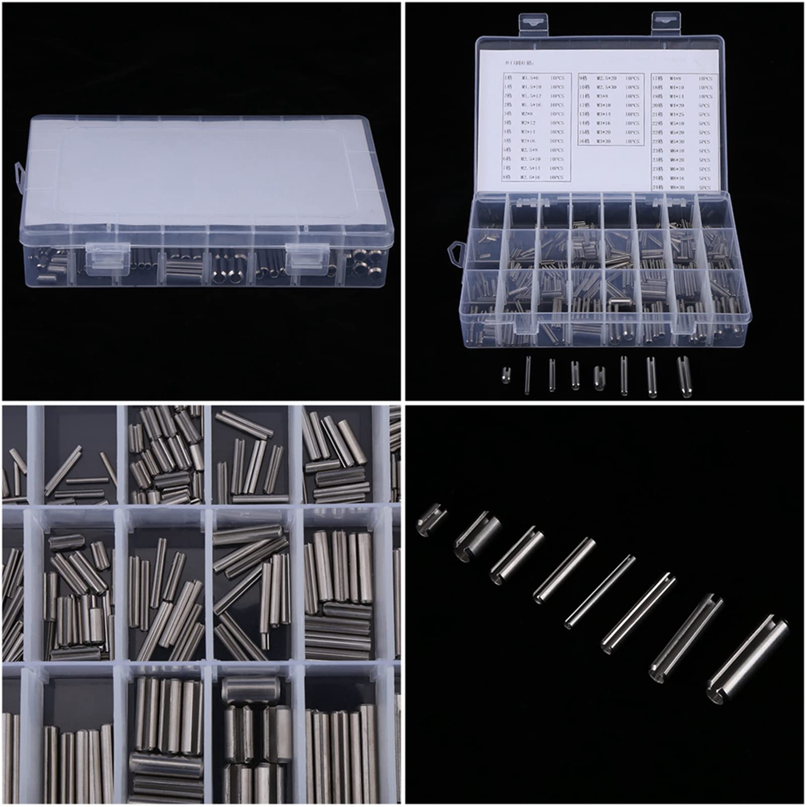 280Pcs Pasadores de Resorte Ranurados, Juego de Pasadores de Cilindro Elástico 304 Inoxidable Acero M1.5 M2 M2.5 M3 M4 M5 M6 M8