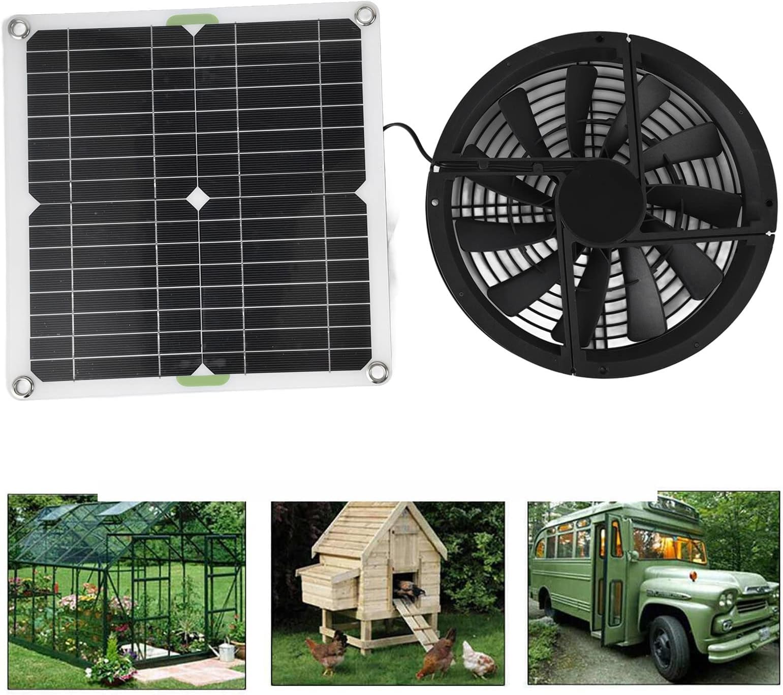 Dpofirs Solar Panel Fan Kit, 10in 100W Solar Powered Fan, Waterproof Solar Panel, Round Ventilation Case, Exhaust Fan, Portable Ventilator, for Household Chicken Coop Greenhouse Shed