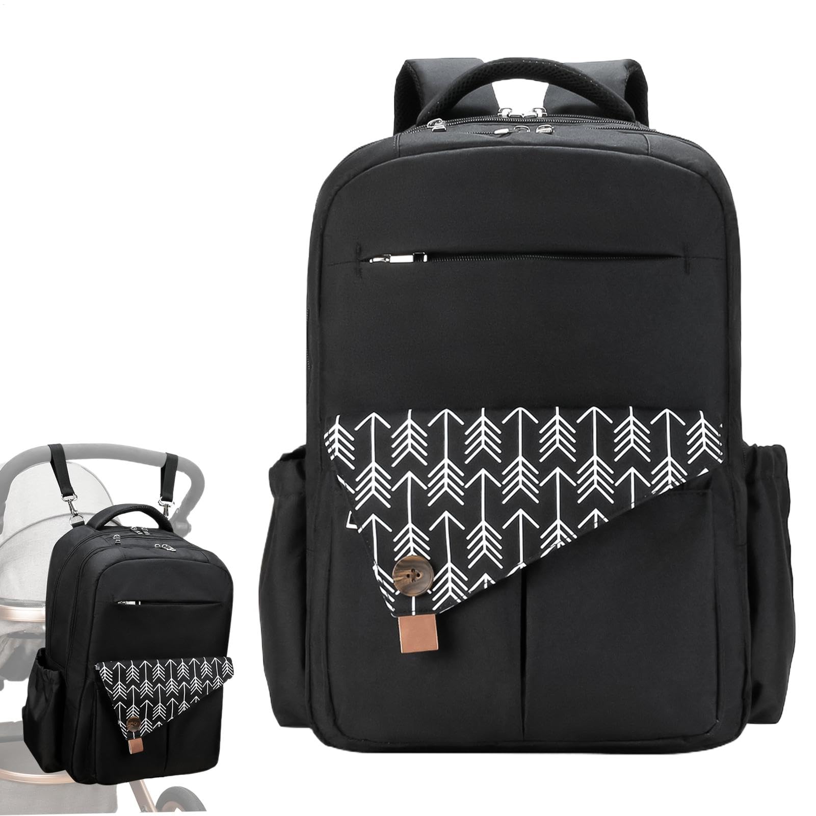 Borsa da viaggio per diaper per bagagli, borsa a tracolla, ampia capacità, doppio strato, impermeabile e multifunzione, con porta di ricarica, poliestere, 16,93 x 11,81 x 7,48 pollici per mamme