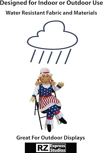 Miniatura 3 de 60" Mrs Tío Sam Espantapájaros Mujer Sentada Americana Decoración Patriótica Otoño