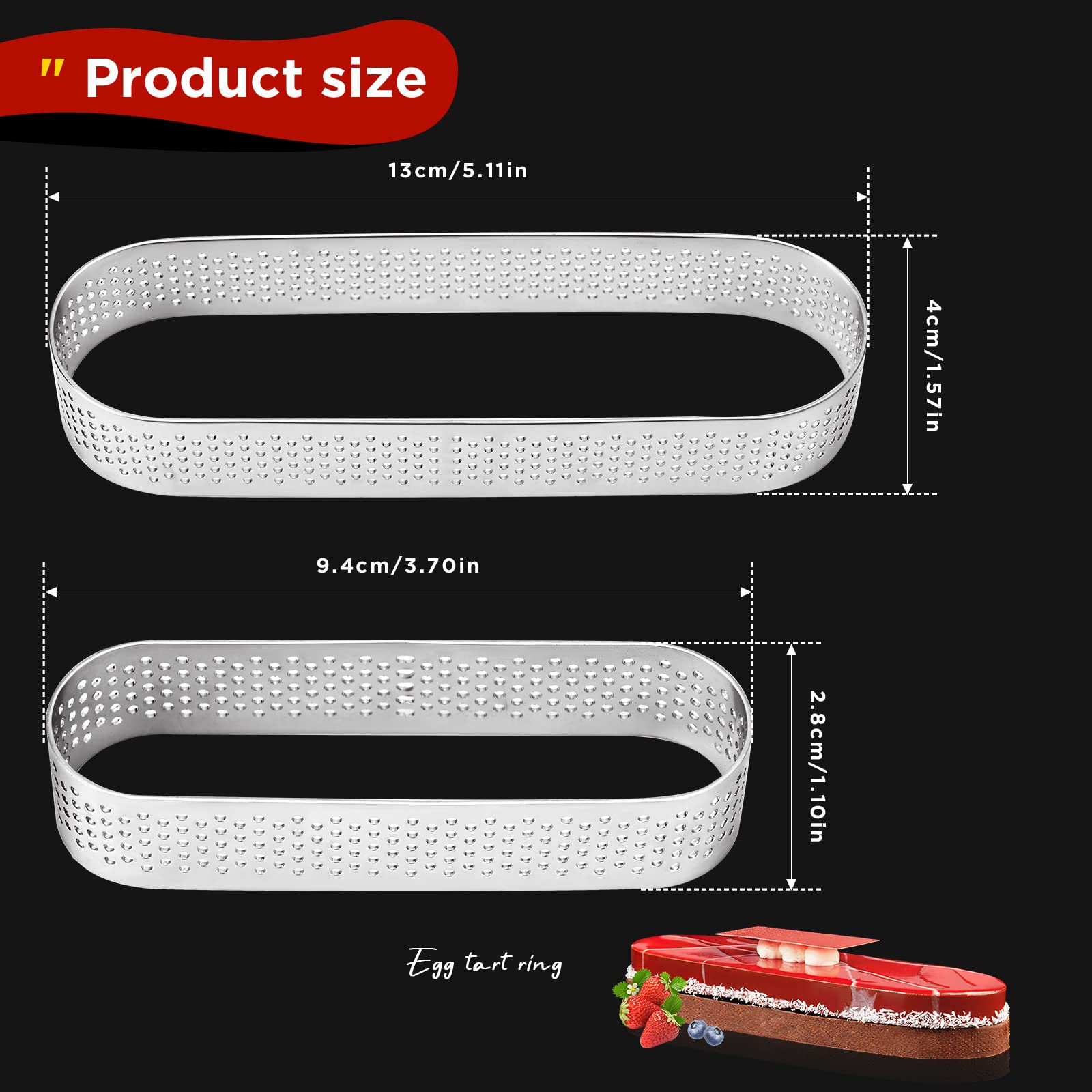 12 Stampini Forati Per Torta Ovale In Acciaio Inox – Anelli Per Cottura Di Torte, Cheesecake, Biscotti – 6 Grandi E 6 Medi - 2