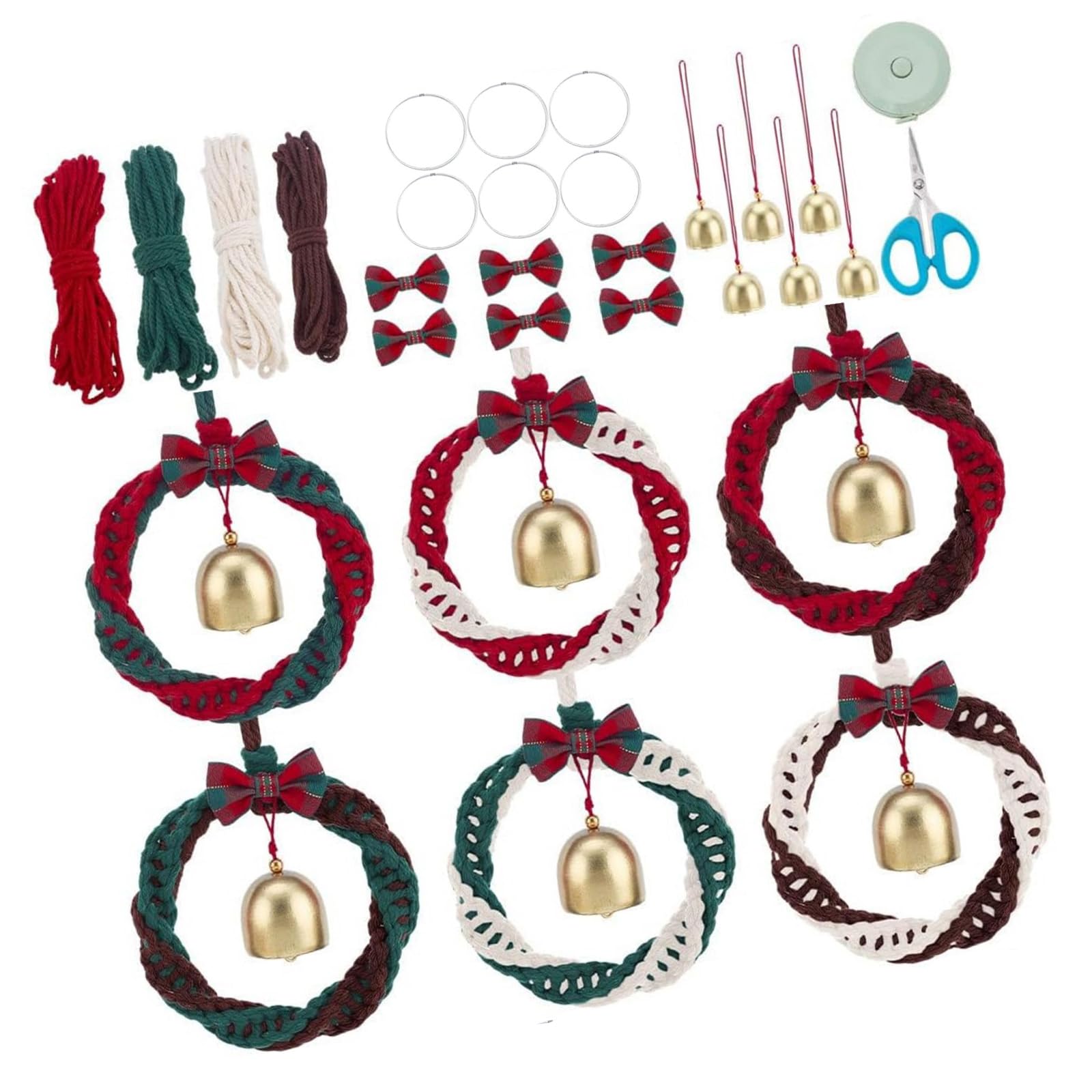 6 Set Christmas Wreath Macrames Diys Set for Adult Beginners Christmas Tree Hanging Ornament Holiday Wreath Wall Hanging Macrames Diys