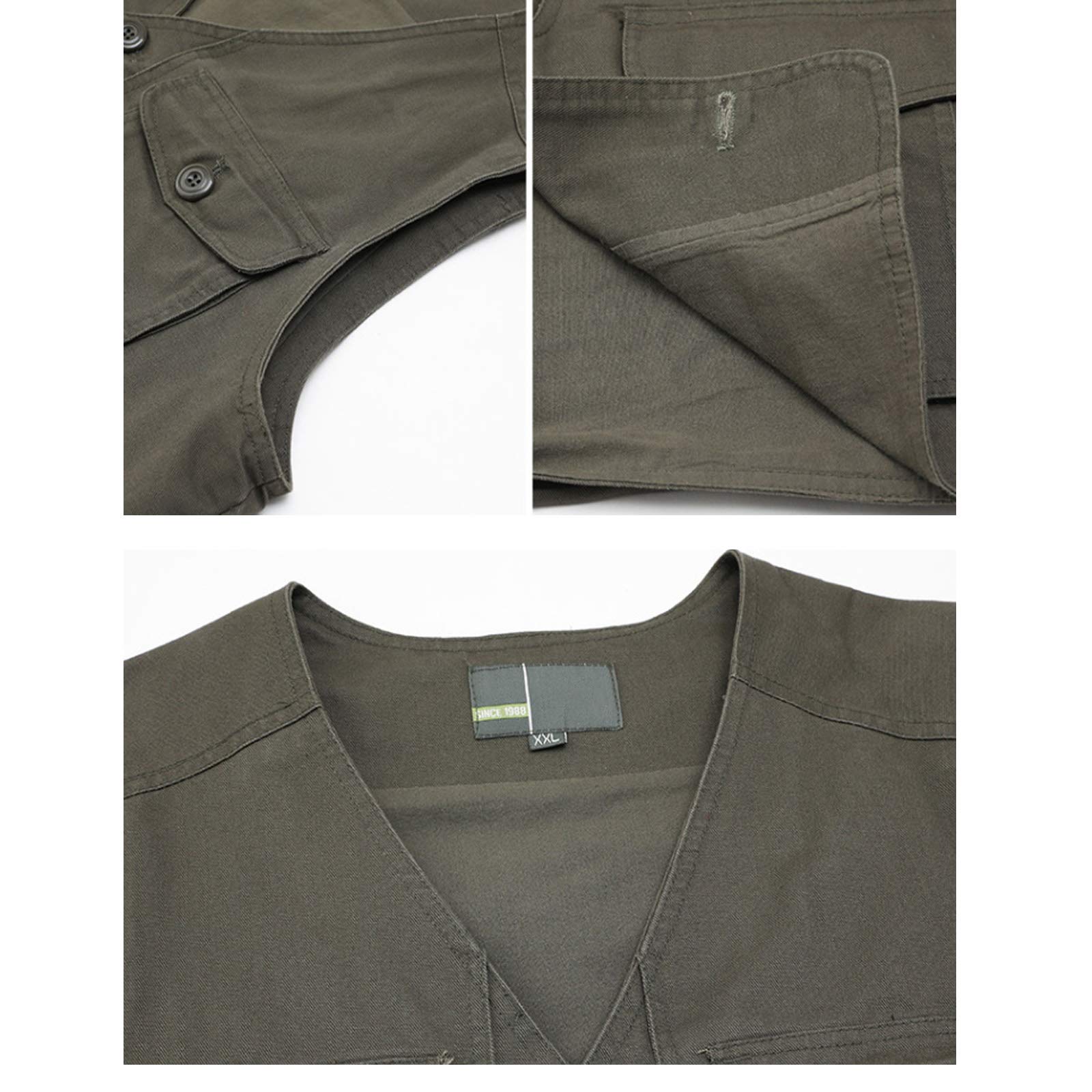 Chaleco de trabajo con múltiples bolsillos para hombre, chaleco de pesca al aire libre, chaleco de camping, ropa de abrigo sin mangas, para viajes, fotografía chaleco verde ejército-3XL