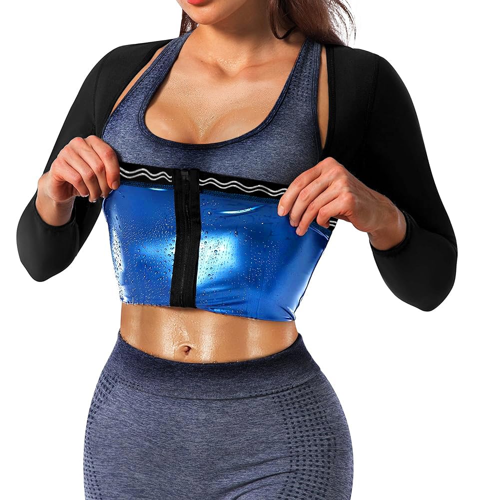 DYUAI Sauna Shirt for Women Sauna Suit for Women Waist Trainer Sauna Sweat Vest Workout Body Shaper Long Sleeve(6003-01-L)