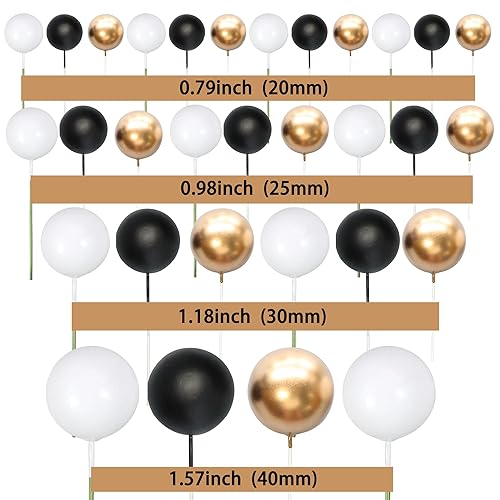 Miniatura 2 de Gyufise 30 piezas de adornos de bolas de oro blanco y negro, mini globo para cupcakes, bola de espuma para decoración de pastel de boda,