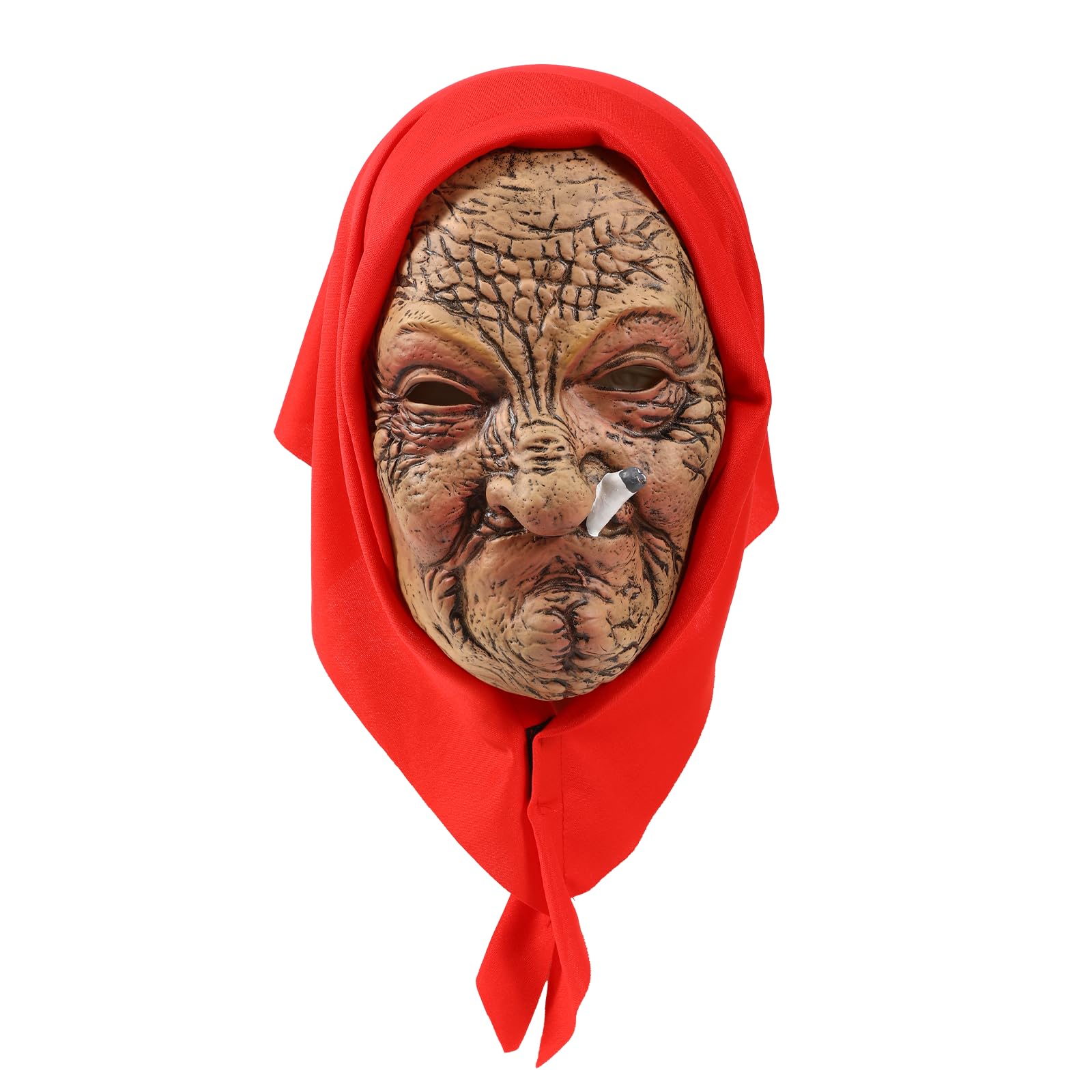 ZZXIAOJIE Realistic Old Lady Mask Funny Wrinkle Old Granny Mask with Red Headscarf Halloween Carnival Costume Cosplay Props