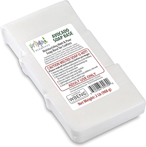 Primal Elements Base de jabón de aguacate Base de jabón de glicerina hidratante para derretir y verter para manualidades y hacer jabón, vegano,