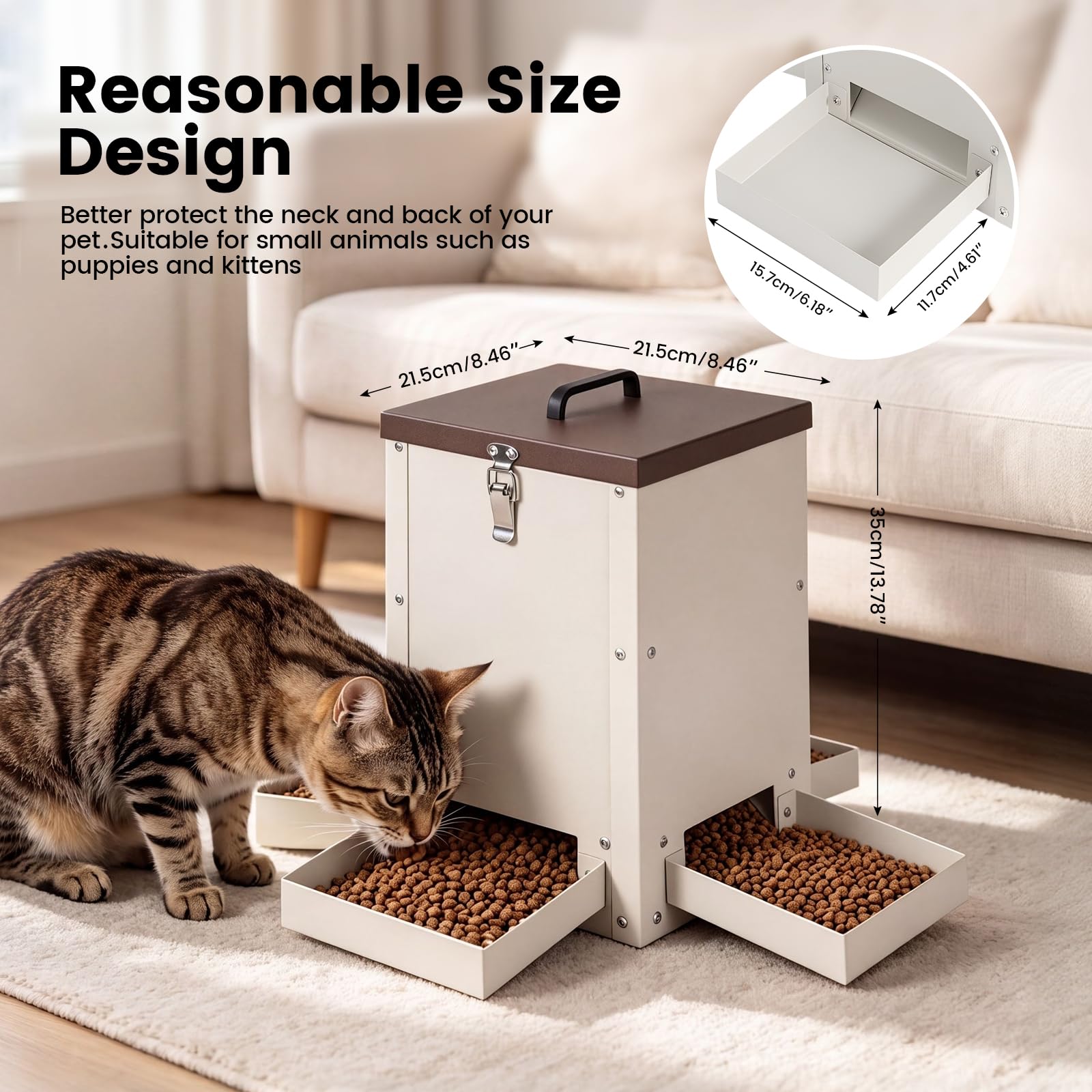 Mangiatoia automatica per gatti per 4 gatti, 5 l, distributore automatico di cibo per gatti, con ruote, per cuccioli e gattini, mangiatoia per gatti da esterno (senza ruote)