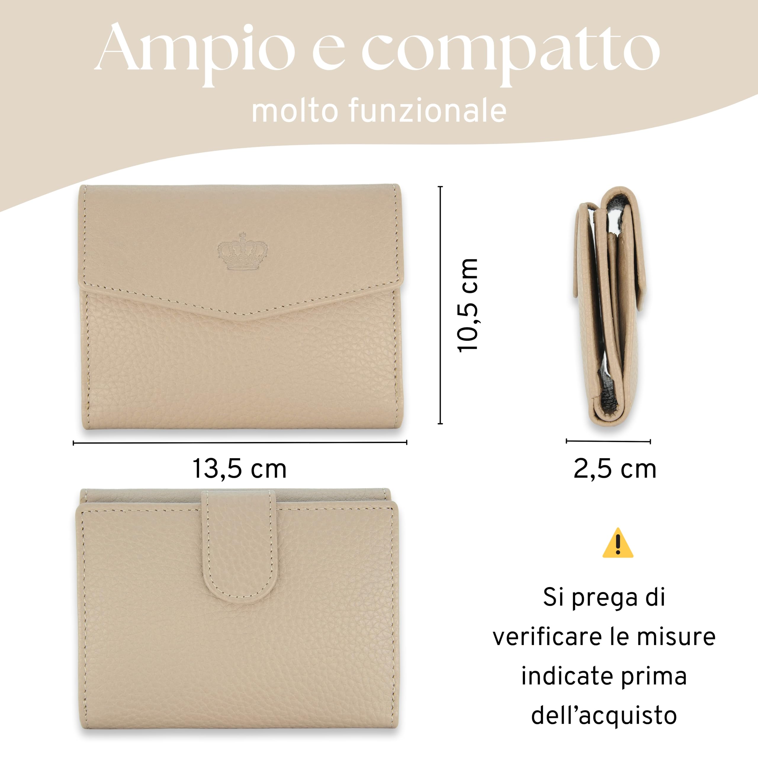 Baur portafoglio da donna – vera pelle con protezione RFID – portafoglio piccolo con 6 scomparti per carte – chiusura a bottone a pressione (Talpa)