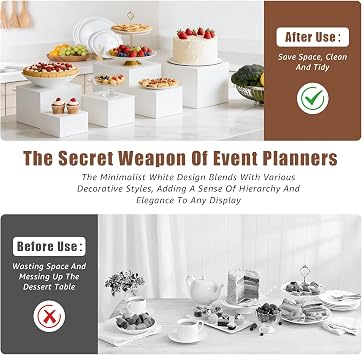 6 Pcs Buffet Risers Sets, White Acrylic Cube Stand With Hollow Bottoms